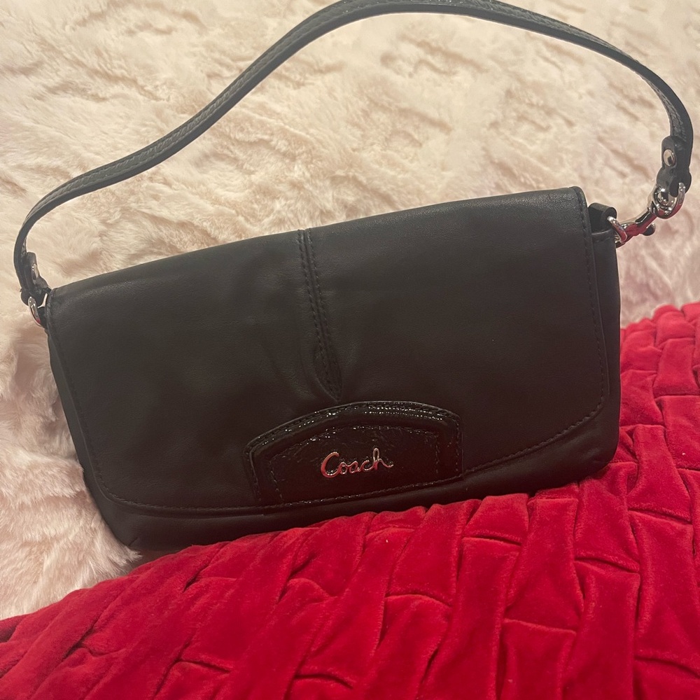 Coach Black Leather Shoulder Bag with Red Accents